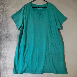 Susan Graver Green Casual Shift Dress Womens plus 3X Double Pocket Front
